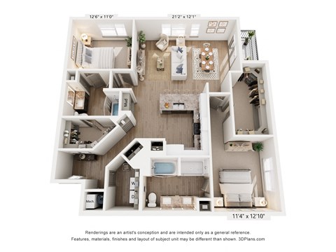 Floor plan for 2 beds, 2 baths, 1442 sqft